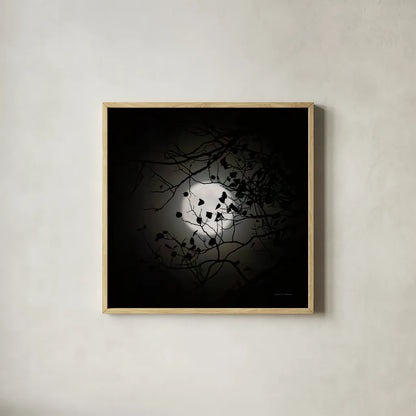 Vermont Blue Moon by Debra Van Swearingen. Shown in a natural wood glass frame for a timeless modern aesthetic. Available as an archival giclee rolled canvas, fine art paper, or poster print. SKU 90962a.