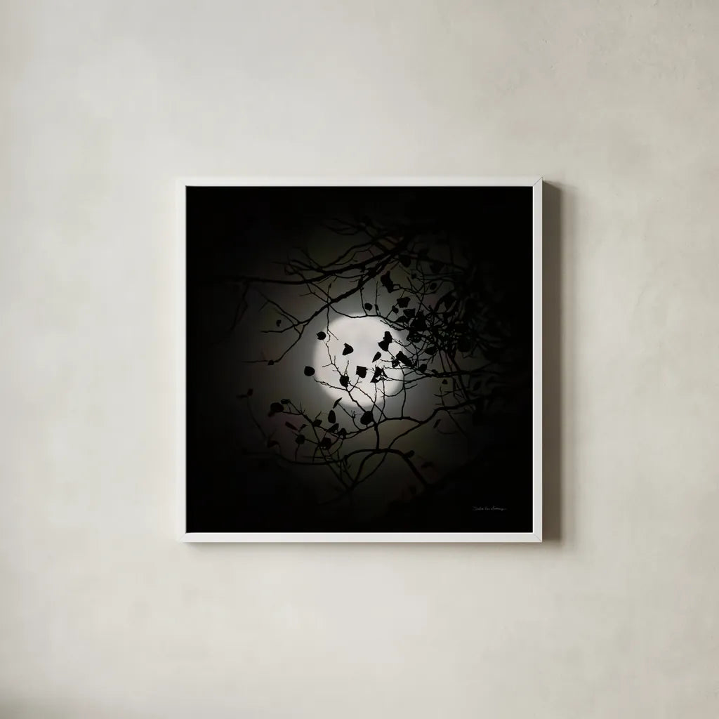 Vermont Blue Moon by Debra Van Swearingen. Shown in a crisp white glass frame for a clean and minimalist style. Available as an archival giclee rolled canvas, fine art paper, or poster print. SKU 90962a.