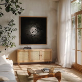 Vermont Blue Moon by Debra Van Swearingen. Shown in a natural wood frame in a cozy modern living room. Available as an archival giclee rolled canvas, fine art paper, or poster print. SKU 90962a.
