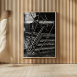 Vintage Train III BW by Debra Van Swearingen. shown as over sized large wall art. Available as an archival giclee rolled canvas, fine art paper, or poster print. SKU 88465h.