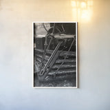 Vintage Train III BW by Debra Van Swearingen. shown as a paper print in a white frame. Available as a archival giclee rolled canvas, fine art paper, or poster print. SKU 88465h.