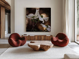 White Dogwood I by Debra Van Swearingen. Shown as extra-large giant wall art in a modern living room. Available as an archival giclee rolled canvas, fine art paper, or poster print. SKU 63810a.