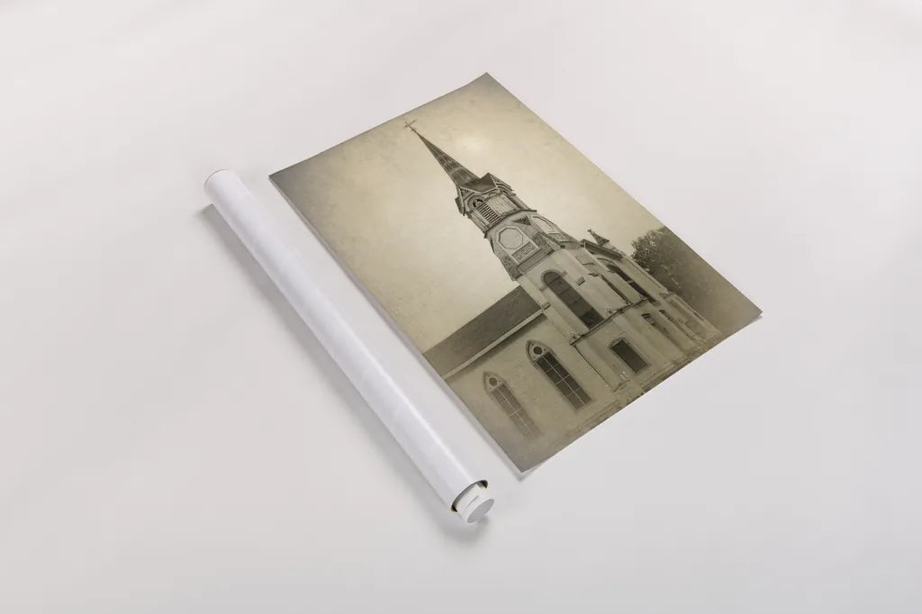 Wooden Steeple by Debra Van Swearingen. shown as a rolled paper print. Available as archival giclee rolled canvas, fine art paper, or poster print. SKU 88675h.