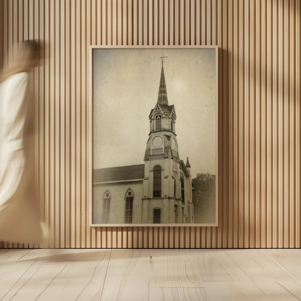 Wooden Steeple by Debra Van Swearingen. shown as over sized large wall art. Available as an archival giclee rolled canvas, fine art paper, or poster print. SKU 88675h.