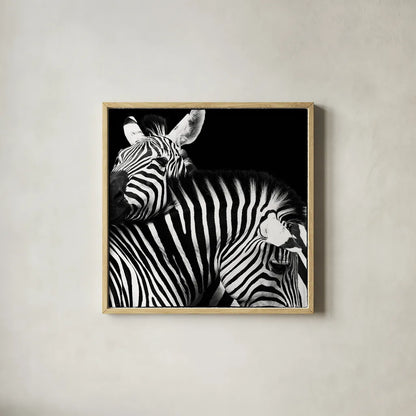 Zebra VI by Debra Van Swearingen. Shown in a natural wood glass frame for a timeless modern aesthetic. Available as an archival giclee rolled canvas, fine art paper, or poster print. SKU 19454a.