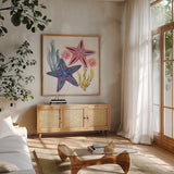 Along The Coast II by Dina June. Shown in a natural wood frame in a cozy modern living room. Available as an archival giclee rolled canvas, fine art paper, or poster print. SKU 85296a.