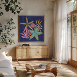 Along The Coast III by Dina June. Shown in a natural wood frame in a cozy modern living room. Available as an archival giclee rolled canvas, fine art paper, or poster print. SKU 85297a.