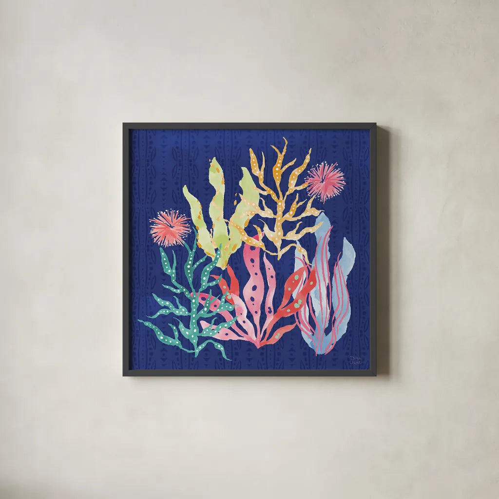 Along The Coast V by Dina June. Shown in a sleek black glass frame for a contemporary gallery look. Available as an archival giclee rolled canvas, fine art paper, or poster print. SKU 85299a.