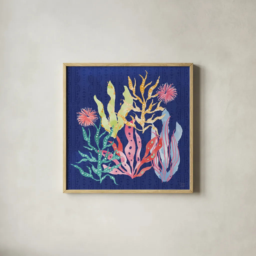 Along The Coast V by Dina June. Shown in a natural wood glass frame for a timeless modern aesthetic. Available as an archival giclee rolled canvas, fine art paper, or poster print. SKU 85299a.