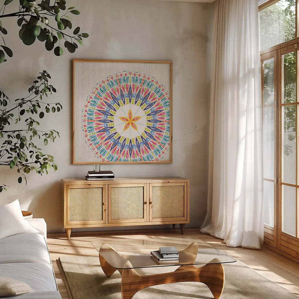 Along The Coast XI by Dina June. Shown in a natural wood frame in a cozy modern living room. Available as an archival giclee rolled canvas, fine art paper, or poster print. SKU 85305a.