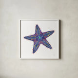 Along the Coast Starfish I by Dina June. Shown in a crisp white glass frame for a clean and minimalist style. Available as an archival giclee rolled canvas, fine art paper, or poster print. SKU 86006a.