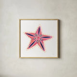 Along the Coast Starfish II by Dina June. Shown in a natural wood glass frame for a timeless modern aesthetic. Available as an archival giclee rolled canvas, fine art paper, or poster print. SKU 86007a.