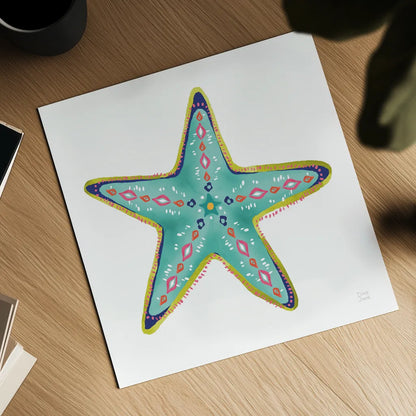 Along the Coast Starfish IV by Dina June. Shown as a detailed flat fine art print, highlighting archival giclee quality. Available as an archival giclee rolled canvas, fine art paper, or poster print. SKU 86009a.