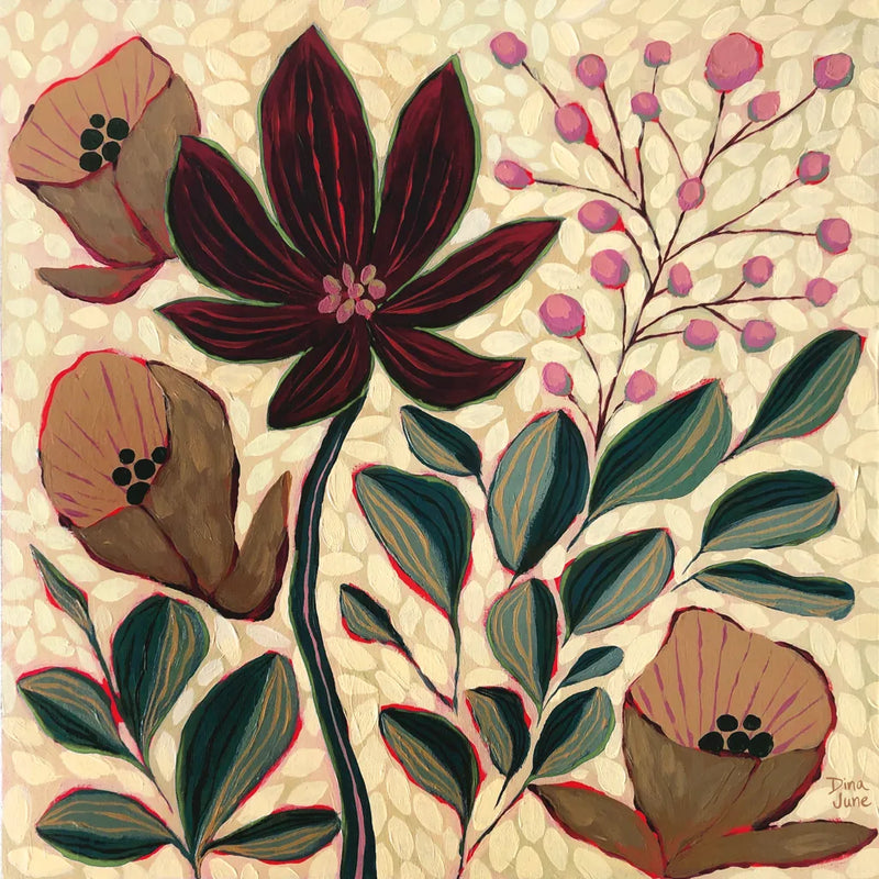 Autumn Florals by Dina June. SKU 103679a. Archival Giclee Fine art print for wall decor.