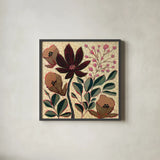 Autumn Florals by Dina June. Shown in a sleek black glass frame for a contemporary gallery look. Available as an archival giclee rolled canvas, fine art paper, or poster print. SKU 103679a.