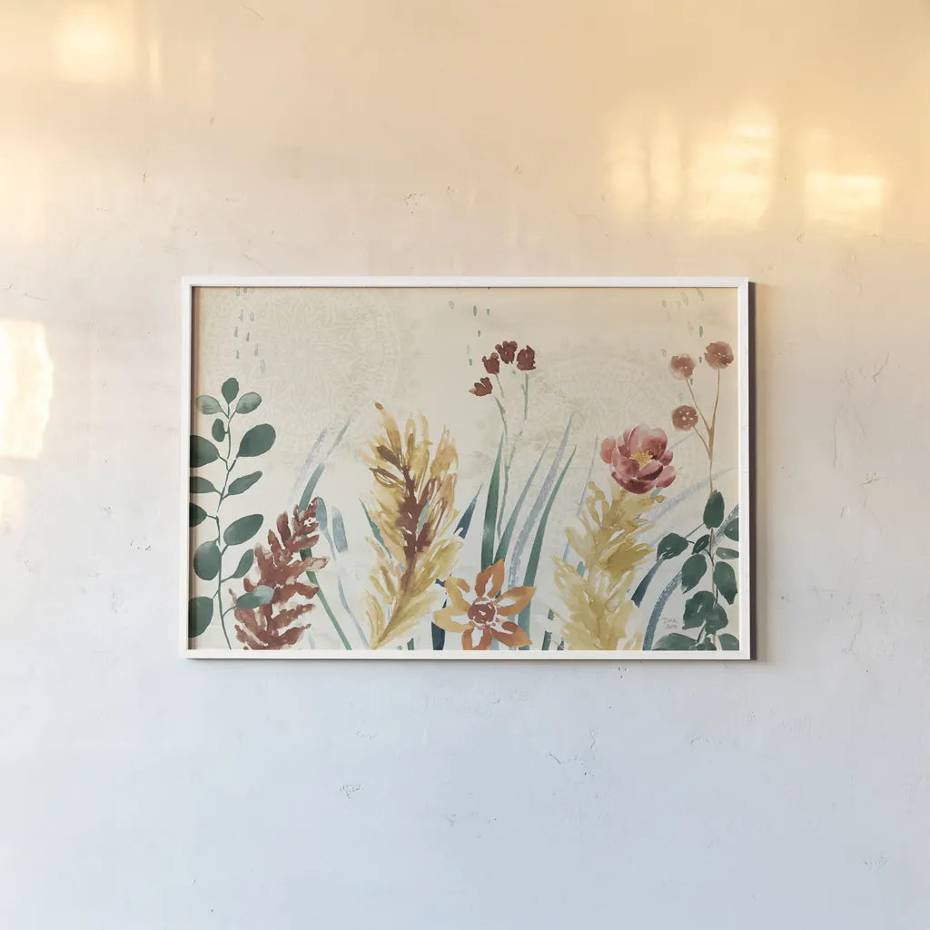 Autumnal Garden I by Dina June. shown as a paper print in a white frame. Available as a archival giclee rolled canvas, fine art paper, or poster print. SKU 81113i.