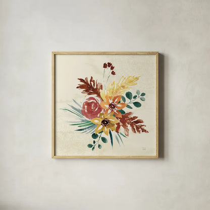 Autumnal Garden II by Dina June. Shown in a natural wood glass frame for a timeless modern aesthetic. Available as an archival giclee rolled canvas, fine art paper, or poster print. SKU 81114a.