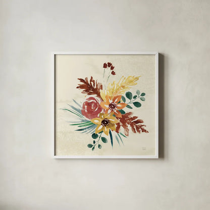 Autumnal Garden II by Dina June. Shown in a crisp white glass frame for a clean and minimalist style. Available as an archival giclee rolled canvas, fine art paper, or poster print. SKU 81114a.