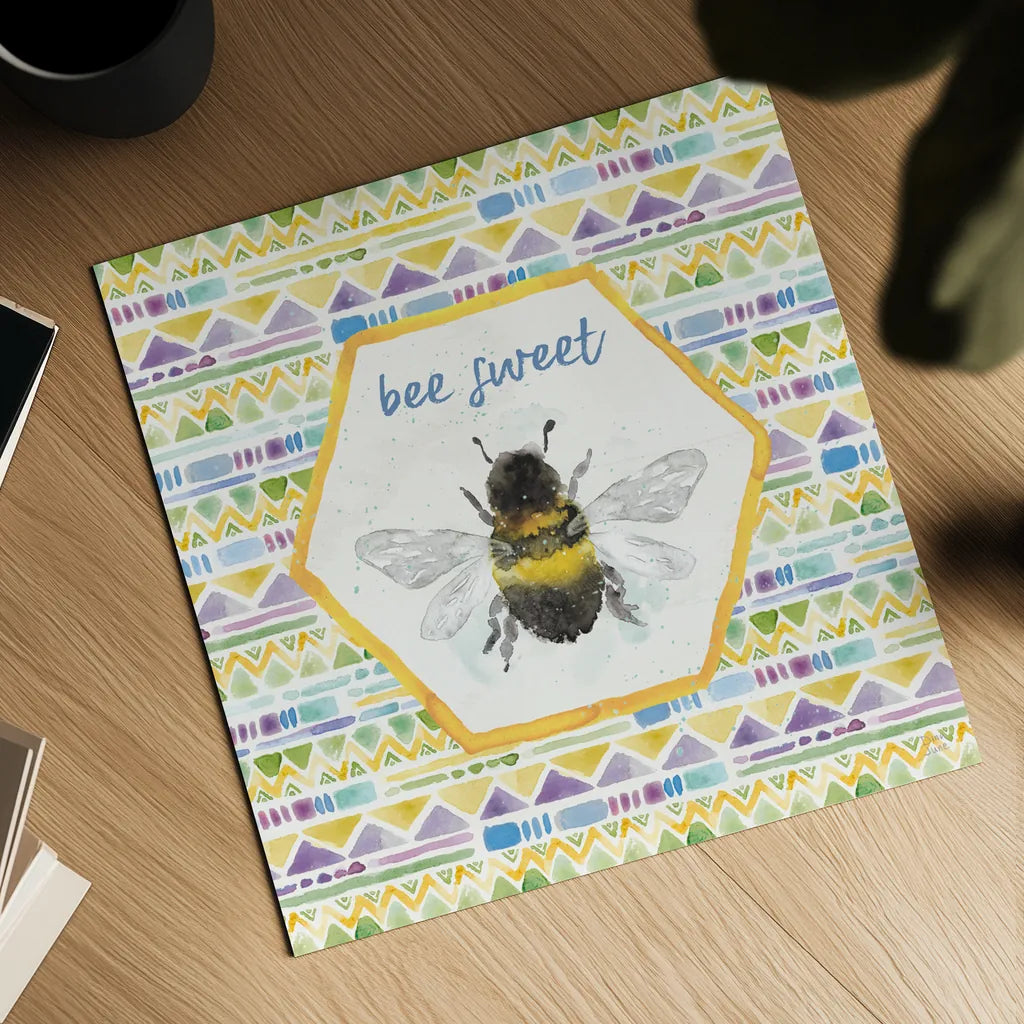 Bee Harmony VI by Dina June. Shown as a detailed flat fine art print, highlighting archival giclee quality. Available as an archival giclee rolled canvas, fine art paper, or poster print. SKU 58651a.