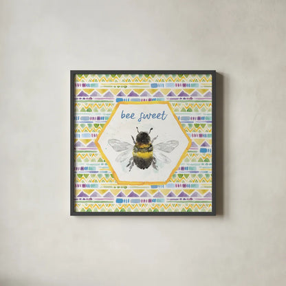 Bee Harmony VI by Dina June. Shown in a sleek black glass frame for a contemporary gallery look. Available as an archival giclee rolled canvas, fine art paper, or poster print. SKU 58651a.
