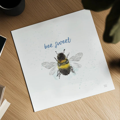 Bee Harmony VI White by Dina June. Shown as a detailed flat fine art print, highlighting archival giclee quality. Available as an archival giclee rolled canvas, fine art paper, or poster print. SKU 66090a.