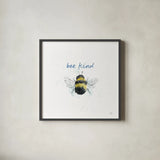 Bee Harmony VII White by Dina June. Shown in a sleek black glass frame for a contemporary gallery look. Available as an archival giclee rolled canvas, fine art paper, or poster print. SKU 66091a.