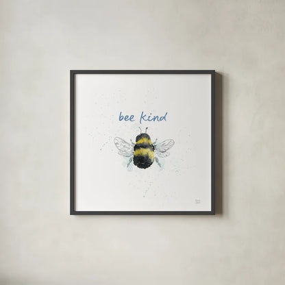 Bee Harmony VII White by Dina June. Shown in a sleek black glass frame for a contemporary gallery look. Available as an archival giclee rolled canvas, fine art paper, or poster print. SKU 66091a.