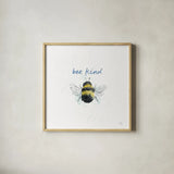 Bee Harmony VII White by Dina June. Shown in a natural wood glass frame for a timeless modern aesthetic. Available as an archival giclee rolled canvas, fine art paper, or poster print. SKU 66091a.