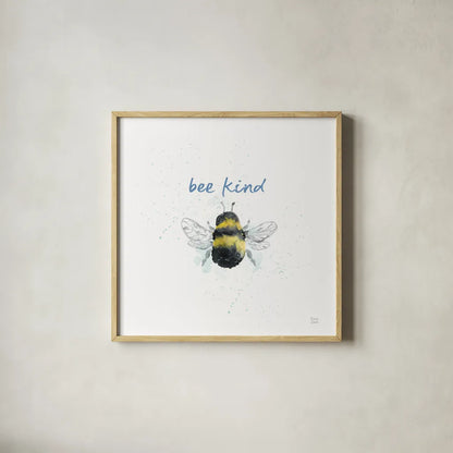 Bee Harmony VII White by Dina June. Shown in a natural wood glass frame for a timeless modern aesthetic. Available as an archival giclee rolled canvas, fine art paper, or poster print. SKU 66091a.
