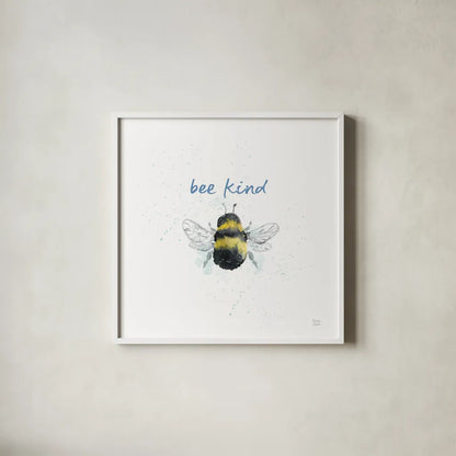 Bee Harmony VII White by Dina June. Shown in a crisp white glass frame for a clean and minimalist style. Available as an archival giclee rolled canvas, fine art paper, or poster print. SKU 66091a.