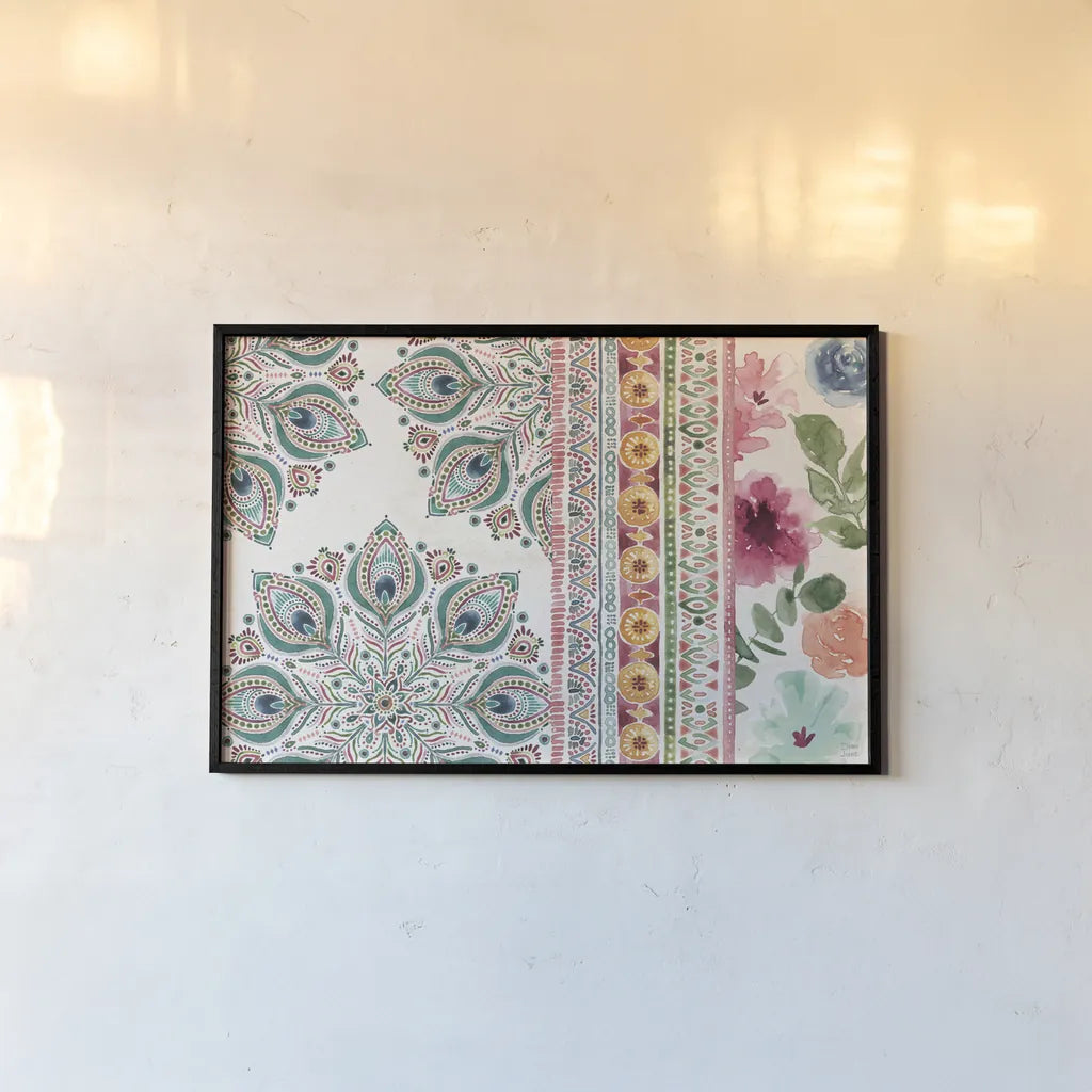 Bohemian Vibes I by Dina June. shown as a paper print in a black flame. Available as a archival giclee rolled canvas, fine art paper, or poster print. SKU 60777i.