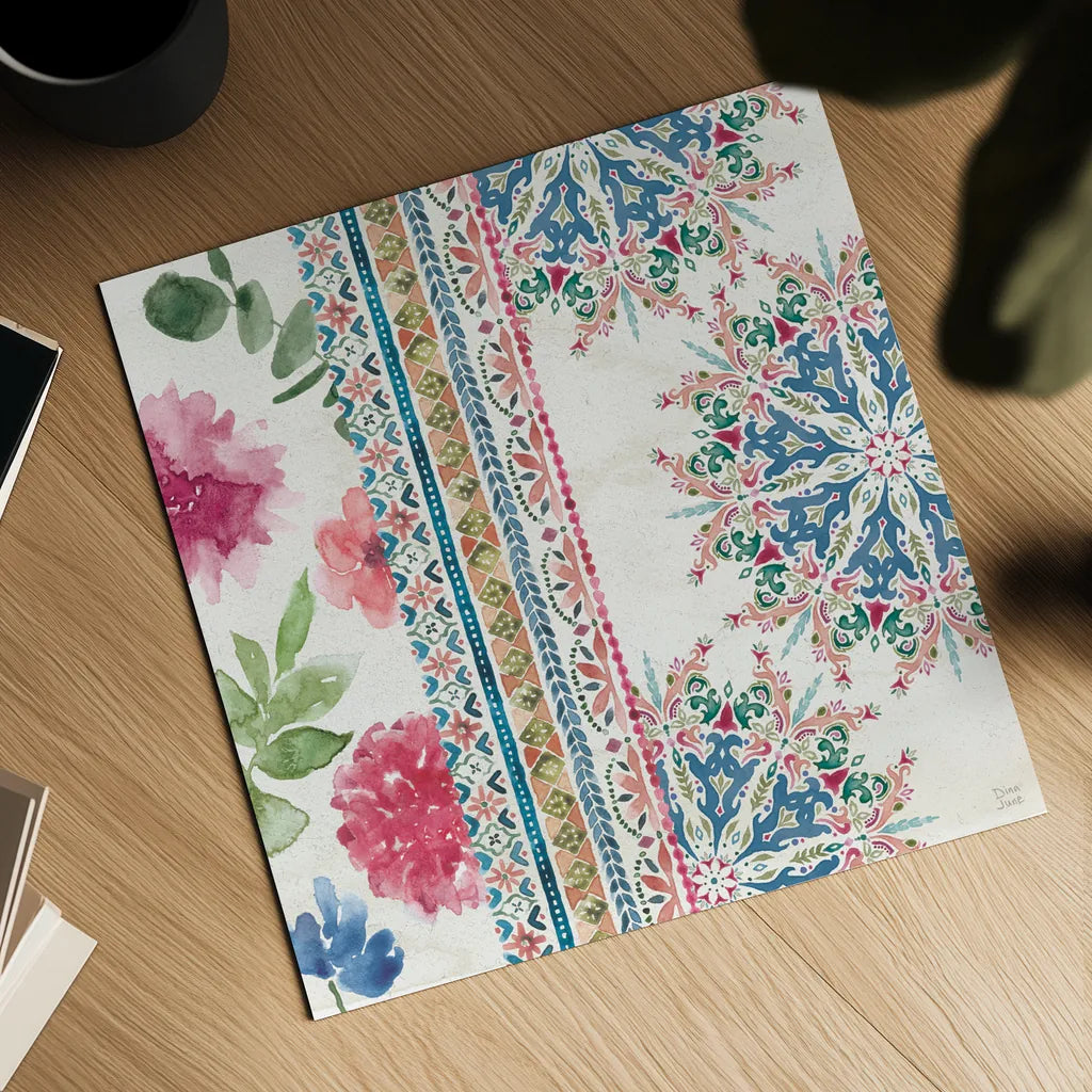 Bohemian Vibes III by Dina June. Shown as a detailed flat fine art print, highlighting archival giclee quality. Available as an archival giclee rolled canvas, fine art paper, or poster print. SKU 60779a.