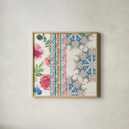 Bohemian Vibes III by Dina June. Shown in a natural wood glass frame for a timeless modern aesthetic. Available as an archival giclee rolled canvas, fine art paper, or poster print. SKU 60779a.