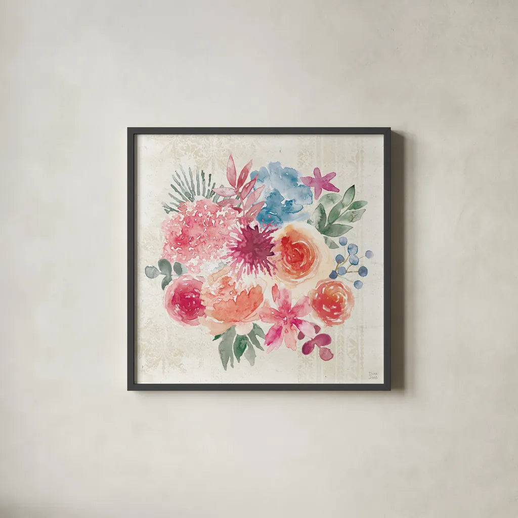 Bohemian Vibes V by Dina June. Shown in a sleek black glass frame for a contemporary gallery look. Available as an archival giclee rolled canvas, fine art paper, or poster print. SKU 60781a.