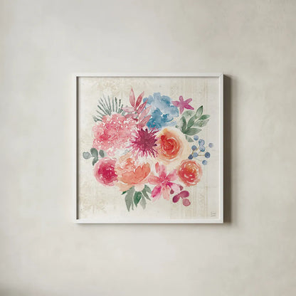 Bohemian Vibes V by Dina June. Shown in a crisp white glass frame for a clean and minimalist style. Available as an archival giclee rolled canvas, fine art paper, or poster print. SKU 60781a.