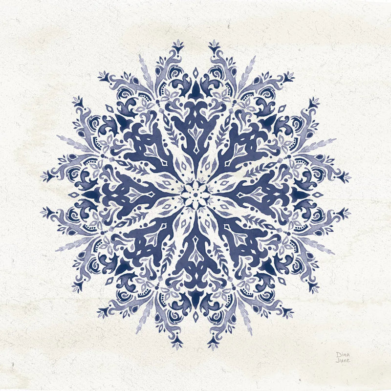 Bohemian Vibes VII Mandala Blue by Dina June. SKU 70447a. Archival Giclee Fine art print for wall decor.