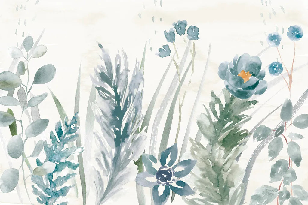 Boho Garden I No Butterflies Blue by Dina June. SKU 77483i. Archival Giclee Fine art print for wall decor.