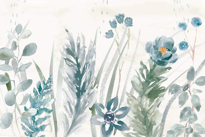 Boho Garden I No Butterflies Blue by Dina June. SKU 77483i. Archival Giclee Fine art print for wall decor.