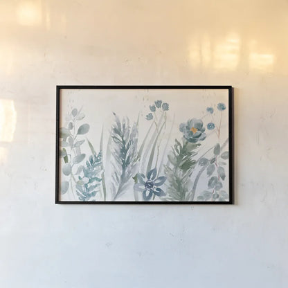 Boho Garden I No Butterflies Blue by Dina June. shown as a paper print in a black flame. Available as a archival giclee rolled canvas, fine art paper, or poster print. SKU 77483i.