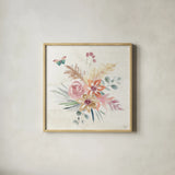 Boho Garden II by Dina June. Shown in a natural wood glass frame for a timeless modern aesthetic. Available as an archival giclee rolled canvas, fine art paper, or poster print. SKU 77239a.
