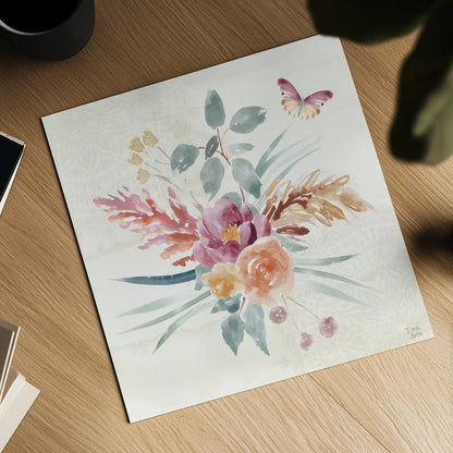 Boho Garden III by Dina June. Shown as a detailed flat fine art print, highlighting archival giclee quality. Available as an archival giclee rolled canvas, fine art paper, or poster print. SKU 77240a.
