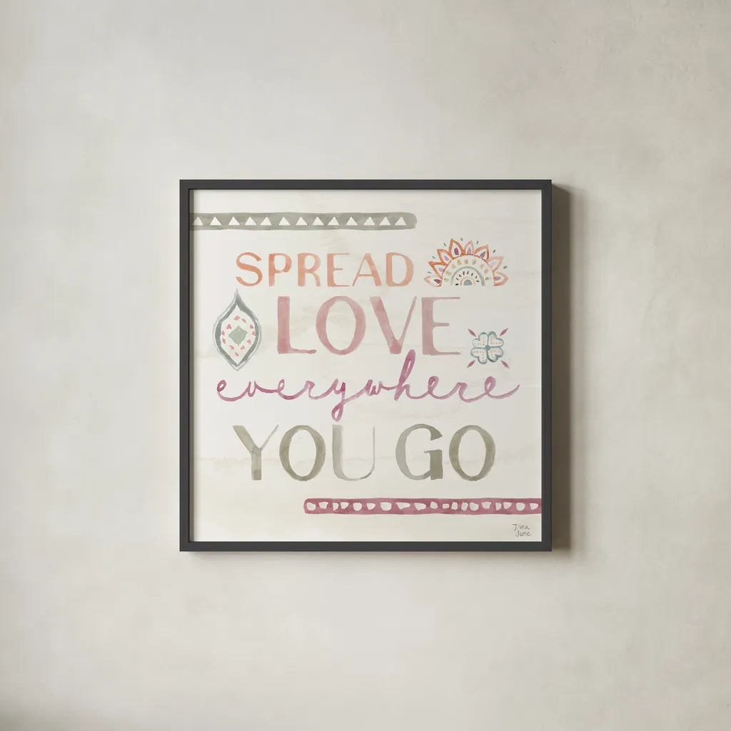 Boho Garden IV by Dina June. Shown in a sleek black glass frame for a contemporary gallery look. Available as an archival giclee rolled canvas, fine art paper, or poster print. SKU 77241a.