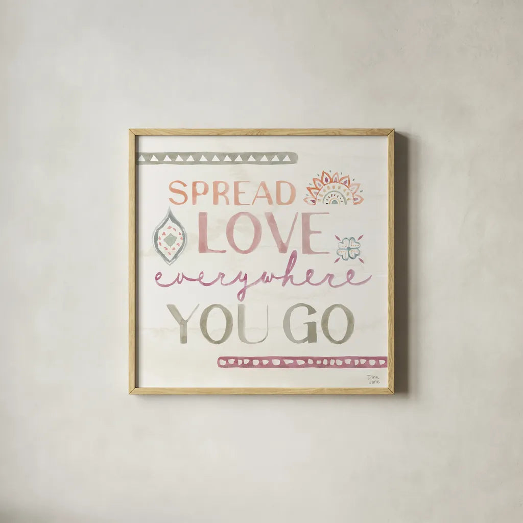 Boho Garden IV by Dina June. Shown in a natural wood glass frame for a timeless modern aesthetic. Available as an archival giclee rolled canvas, fine art paper, or poster print. SKU 77241a.