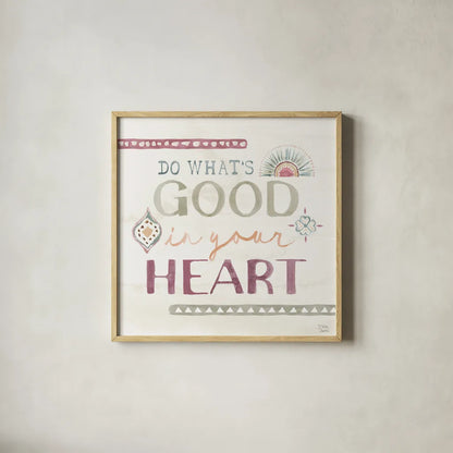 Boho Garden V by Dina June. Shown in a natural wood glass frame for a timeless modern aesthetic. Available as an archival giclee rolled canvas, fine art paper, or poster print. SKU 77242a.