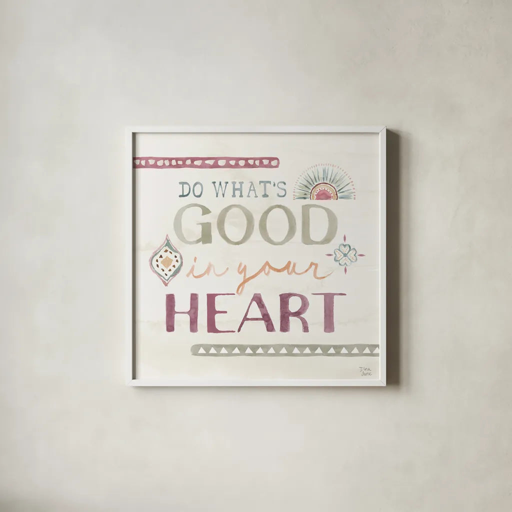 Boho Garden V by Dina June. Shown in a crisp white glass frame for a clean and minimalist style. Available as an archival giclee rolled canvas, fine art paper, or poster print. SKU 77242a.