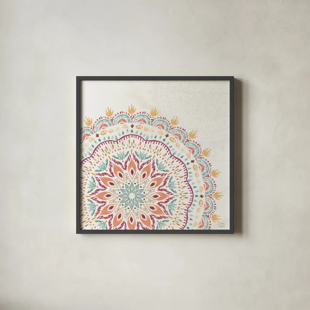 Boho Garden VIII by Dina June. Shown in a sleek black glass frame for a contemporary gallery look. Available as an archival giclee rolled canvas, fine art paper, or poster print. SKU 77245a.