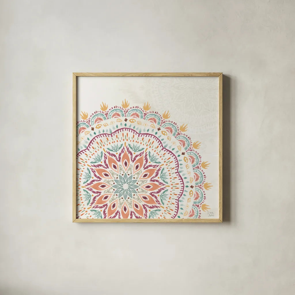 Boho Garden VIII by Dina June. Shown in a natural wood glass frame for a timeless modern aesthetic. Available as an archival giclee rolled canvas, fine art paper, or poster print. SKU 77245a.