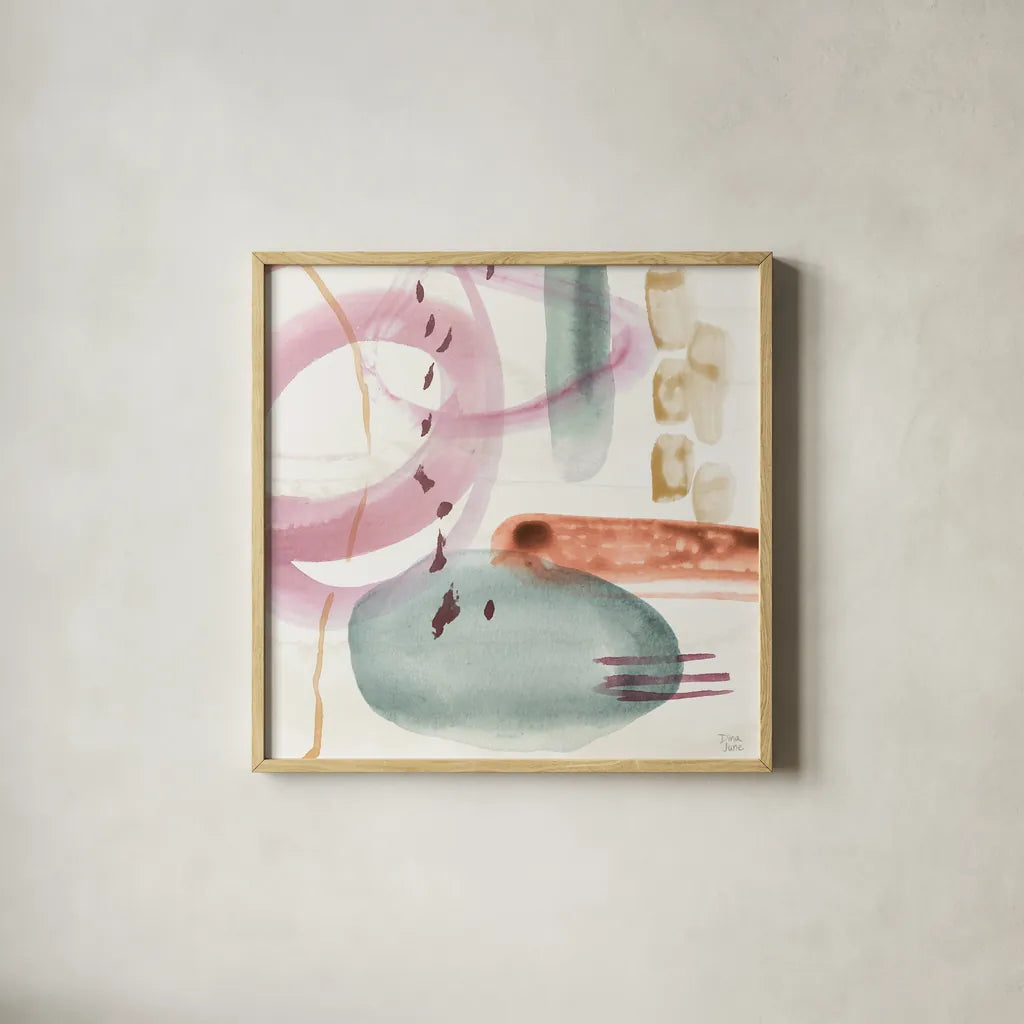 Boho Garden X by Dina June. Shown in a natural wood glass frame for a timeless modern aesthetic. Available as an archival giclee rolled canvas, fine art paper, or poster print. SKU 77247a.