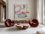 Boho Garden X by Dina June. Shown as extra-large giant wall art in a modern living room. Available as an archival giclee rolled canvas, fine art paper, or poster print. SKU 77247a.
