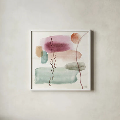 Boho Garden XI by Dina June. Shown in a crisp white glass frame for a clean and minimalist style. Available as an archival giclee rolled canvas, fine art paper, or poster print. SKU 77248a.